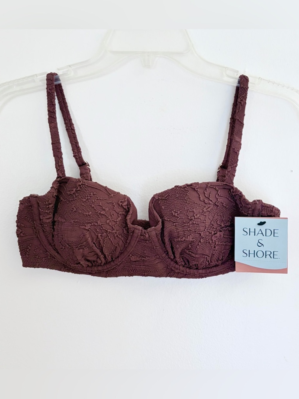 Shade & Shore Textured Brown Underwire Bikini Top Size 34C NWT